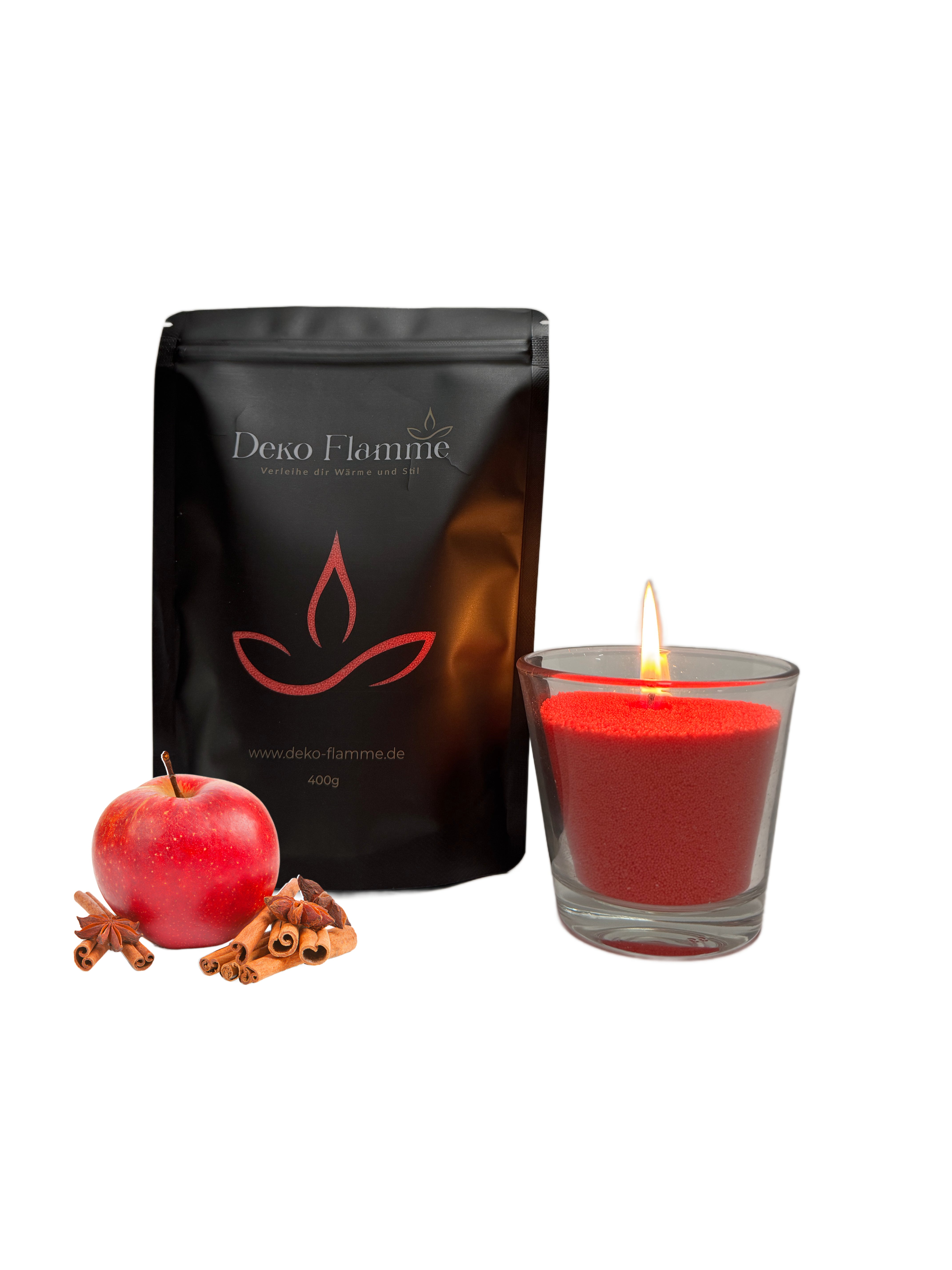 Kerzensand mit Duft - Apfel Zimt 400g - Inkl. 20 Dochte